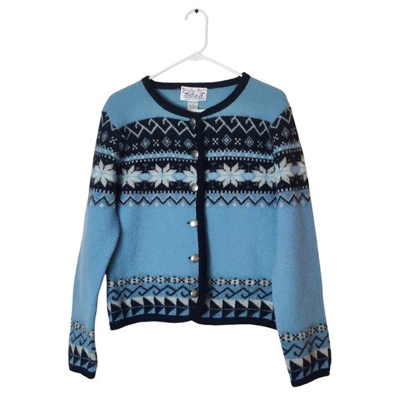 Vtg Tally Ho Wool Winter Fair Isle Thick Knit Cardigan Sweater Medium - Picture 1 of 10